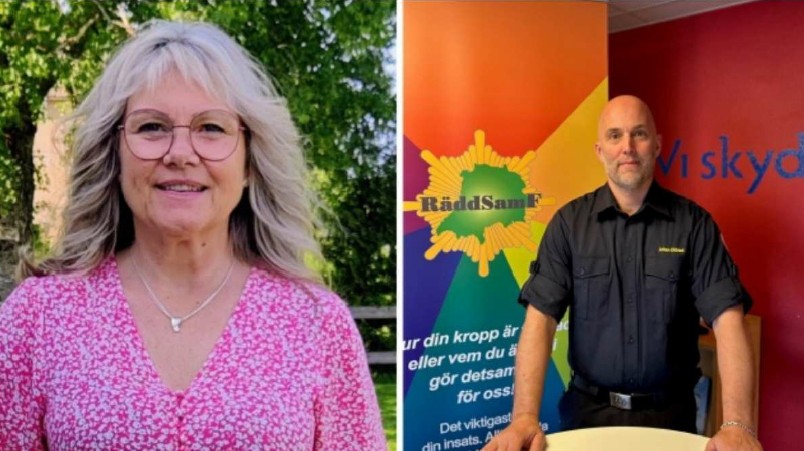 Två bilder en på en blond kvinna och en på en brand man