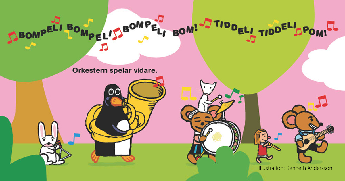 Bilden visar när Pino och hans vänner går i en musikparad.