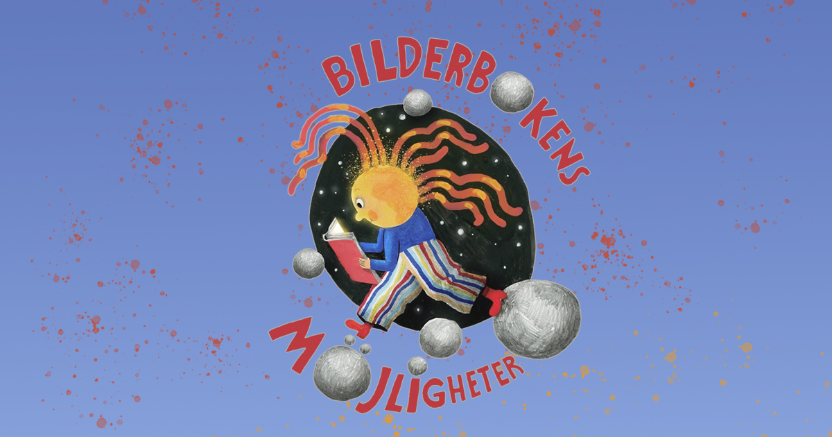 Loggan för bilderbokens möjligheter med figuren Tant Sol som läser en bok.