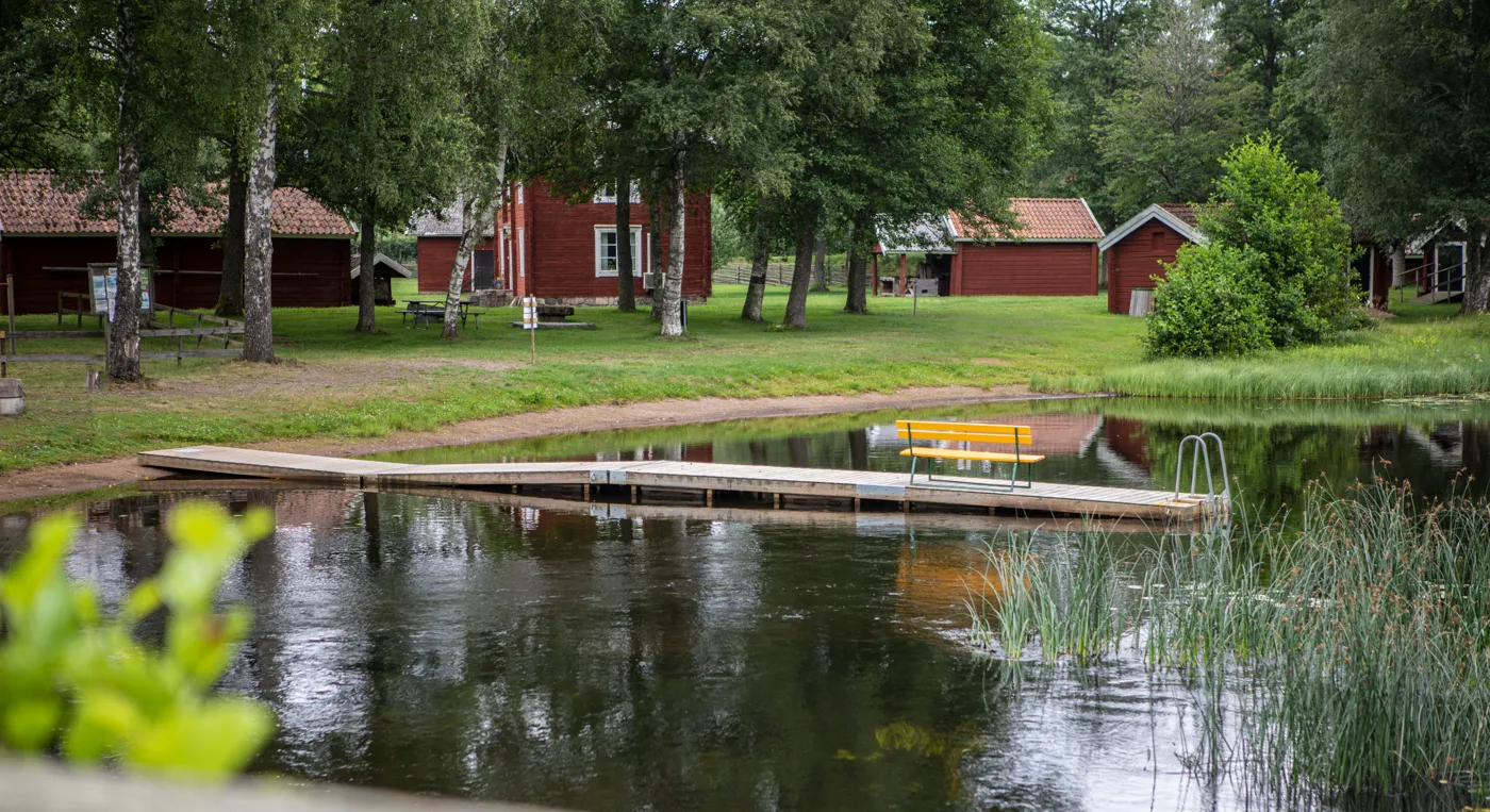 En bänk som står på en brygga.